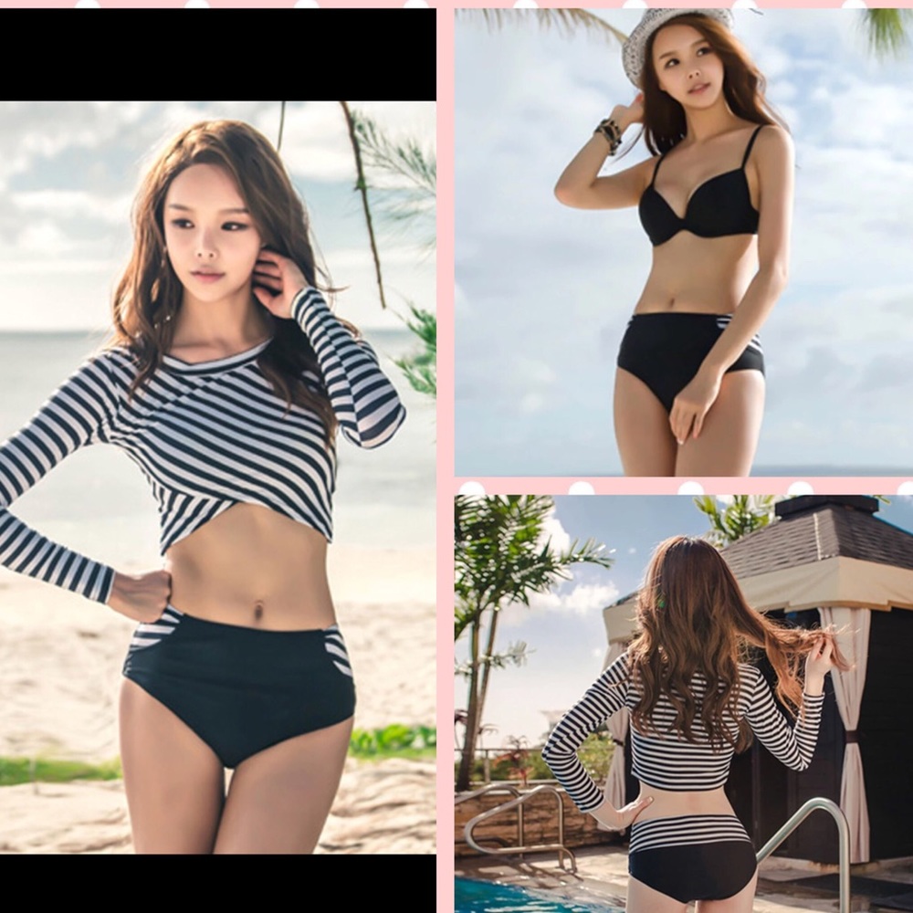 Three piece bikini set: push-up mid waist